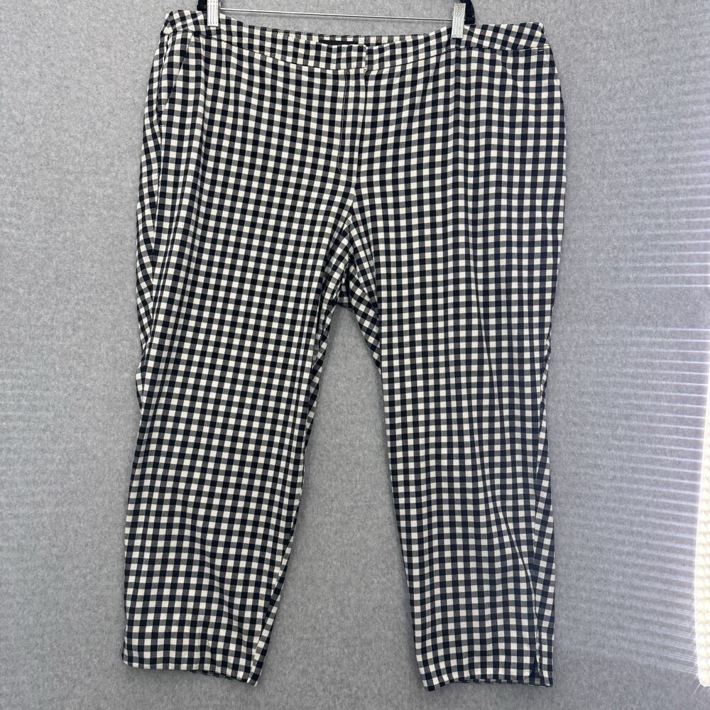 Talbots Hampshire Ankle Cotton Stretch Pants Sz 24W Black White Gingham Plaid